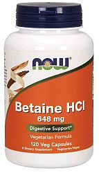 NOW® Foods NOW Betaine HCl, vegetariánsky, 648 mg, 120 rastlinných kapsúl