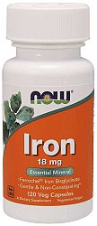 NOW® Foods NOW Iron Bisglycinate, železo chelát (Ferrochel), 18 mg, 120 rastlinných kapsúl