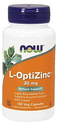 NOW® Foods NOW L-OptiZinc Zinok + Meď, 30 mg, 100 rastlinných kapsúl