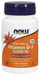 NOW® Foods NOW Vitamín D3, 5000 IU, 240 softgel kapsúl