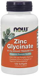 NOW® Foods NOW Zinc Glycinate (zinok bisglycinát + tekvicový olej), 30 mg, 120 softgel kapsúl